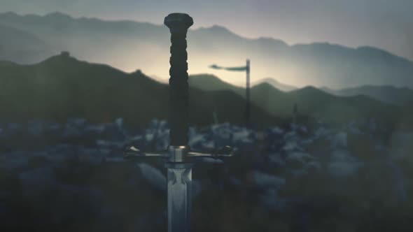 Dead Medieval Saxon Soldiers In A Battlefield alt