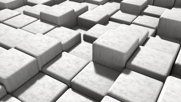  Seamless Loop white masonry cement block and stone background moving up and down in isometric view