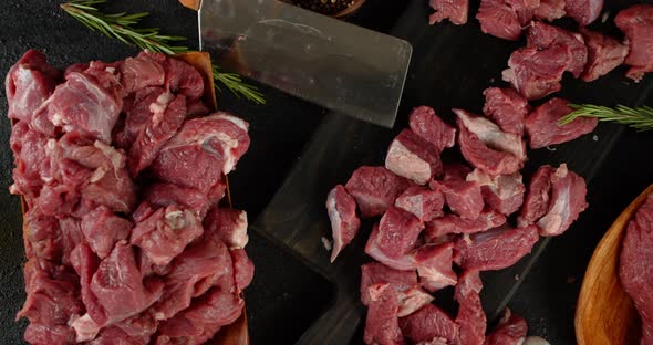Sliced Raw Beef on the Table.  alt