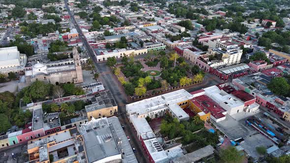 Aerial Drone Fly Above Valladolid City Yucatan Peninsula Mexican ...