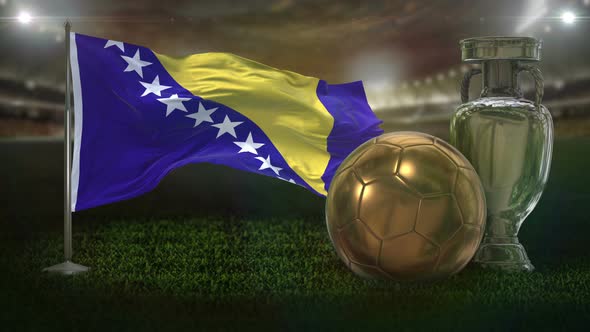 Bosnia And Herzegovina Flag With Football And Cup Background Loop alt