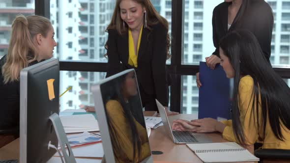 Group Meeting of Professional Businesswomen Thinking with New Project Planning alt