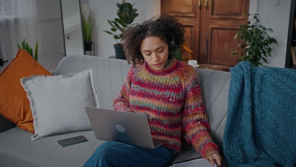 Young Confident African American Lady Employer Video Chatting with Partners Via Laptop Discussing alt