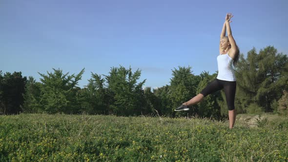Young Slim Girl Making Acrobatic Stunt Wheel Back and Forth. alt