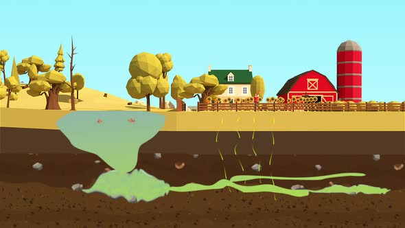 Farmer Spraying Pesticide On Field 3D Low Poly Animation alt