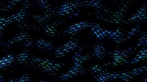 shining bright lines set wave motion, color blue, on black background alt