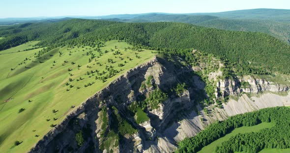 Rock and dense forest on the horizon