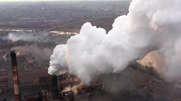 GLOBAL WARMING, View of High Chimney Pipes with Grey Smoke, Pipes Pollute Industry alt