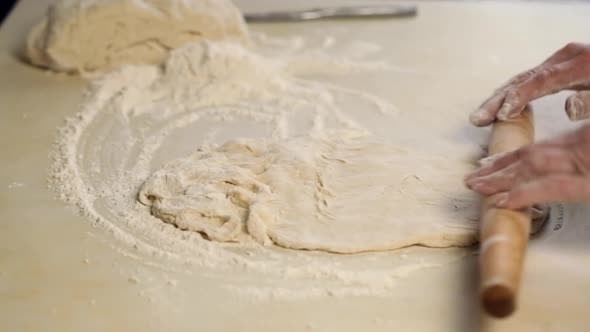 Woman Works With Dough And Flour At Home