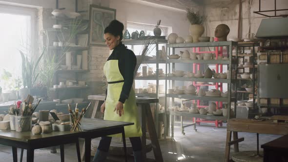 Beautiful Woman Is Dancing Alone In Art Workshop alt