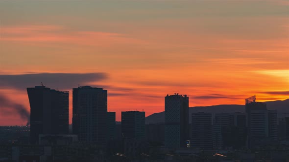 Barcelona Skyline day to night Sunset Timelapse 4K