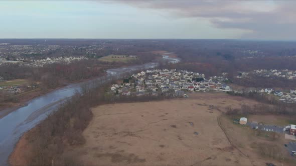 Aerial View on the Residential Streets Landscape Early Spring of a Small Town alt