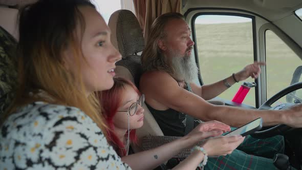 Beautiful Family of Three Enjoying at Driving Rv Camper and Going on Road Trip