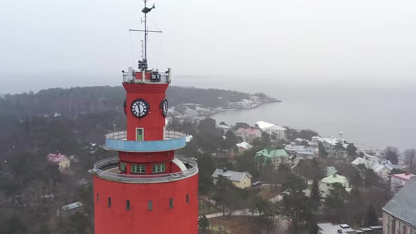 Closeup Aerial Shot of the Water Tower in Hanko Finland