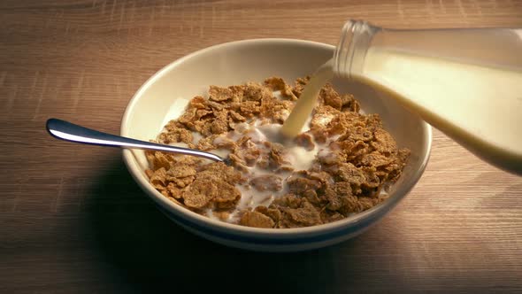 Milk Pours On Cereal Breakfast alt