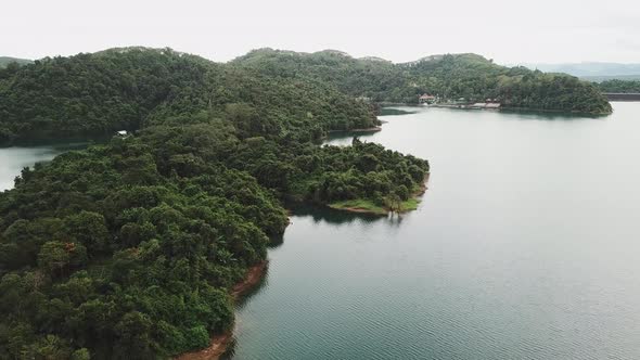 Panoramic Drone Shot of the Lake and Mountains at the Thailand National Park