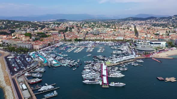 Cote d'Azur, France, South Europe. Cannes. Aerial view of the beautiful port with yachts