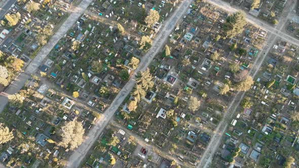 Cemetery. Old graveyard with headstones, aerial drone view alt