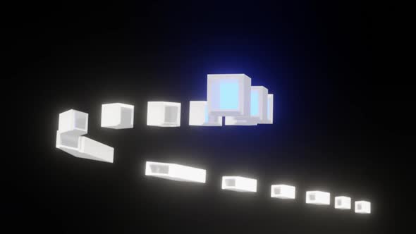 Bright White And Blue Cubes Flying Along Curve Motion Graphics Background