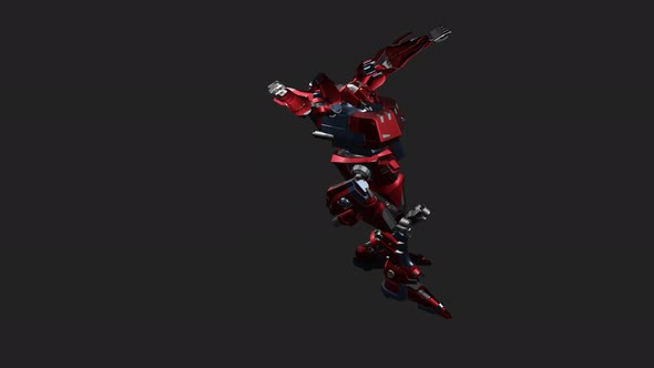 Red mecha in action with Wide Arm Spell Casting style alt