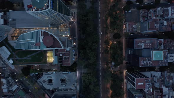Aerial Birds Eye Overhead Top Down Panning View of Traffic in Streets of Downtown alt