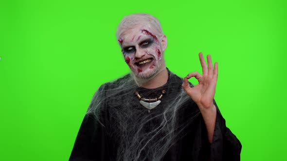 Creepy Man Halloween Zombie Showing Ok Gesture Like Sign Positive Something Good Smiles Terribly alt