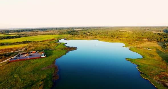 Amazing Forest Lake Among Scenic Green Pine Woods