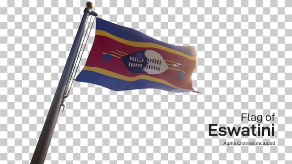 Eswatini / Swaziland Flag on a Flagpole with Alpha-Channel alt