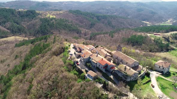 Aerial view above of the medieval city of Hum at Istria region, Croatia. alt