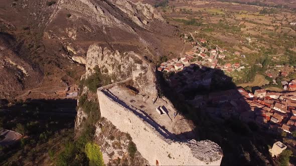 Aerial View of Ancient Ruins of Poza De La Sal Castle in Burgos Castile and Leon Spain alt