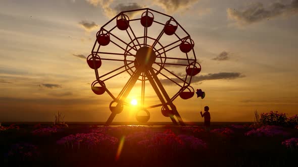Ferris Wheel and Alone Little Girl