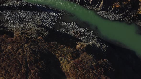 Top Aerial View of Basaltic Canyon and River