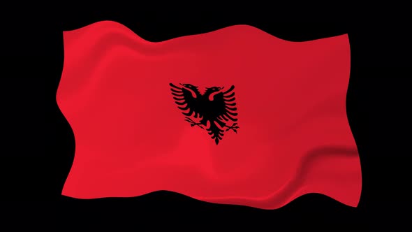 Albania Flag Waving Animated Black Background