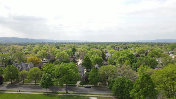 Panoramic view of historic residential neighborhood in La Crosse, Wisconsin, in autumn.