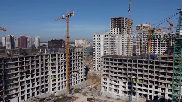 construction of a new microdistrict in Kyiv, Ukraine. zoom in