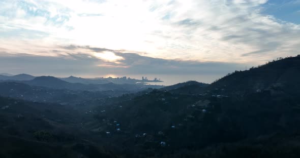 Aerial view of Batumi city at sunset. Georgia 2022 winter alt