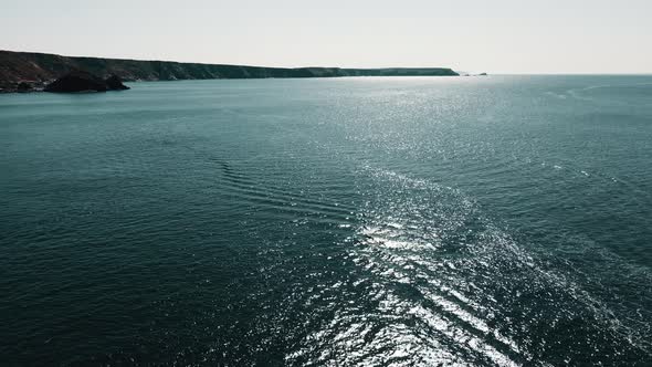 Aerial view over the Atlantic Ocean. Slow motion.