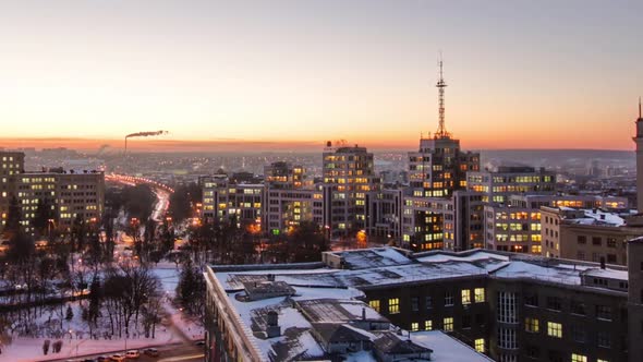 Kharkiv City From Above Day to Night Timelapse alt