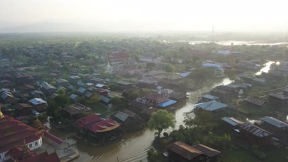 Aerial View  Of Floating Village In Myanmar  4k