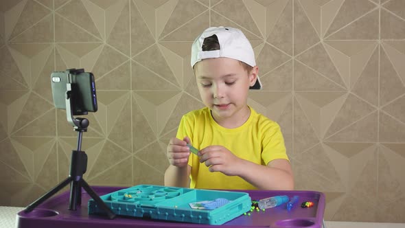 Distance Learning. A Pre-school Boy Records Videos for Children. Online Lessons alt