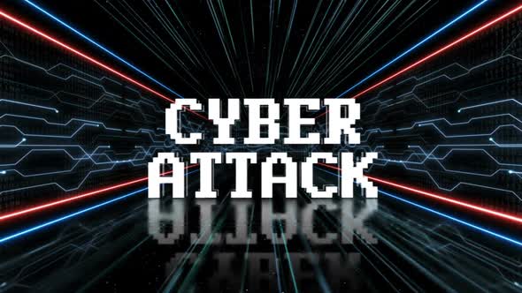Cyber Attack Glitch Text in a Tech Room