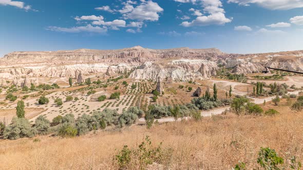 Red Valley and Rose Valley of Goreme of Nevsehir in Cappadocia Aerial Timelapse, Turkey. alt