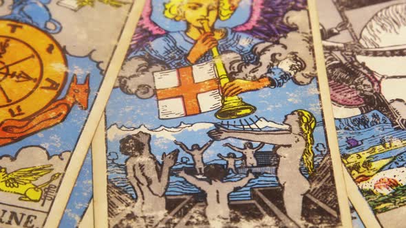 Set Of Old Tarot Cards Lying Scattered 06