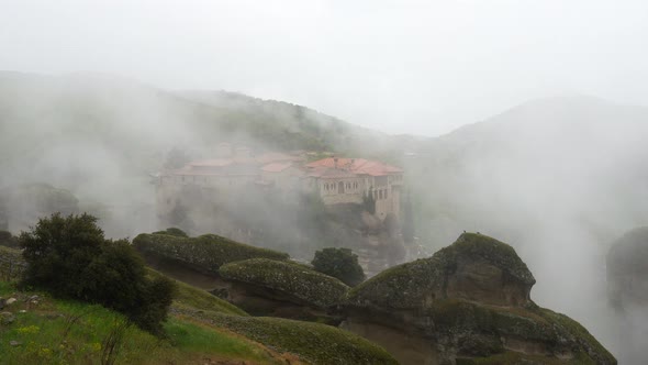 Rainy and Foggy Day in Kalambaka, Meteora Monastery, Greece