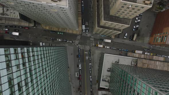 High Angle View of Downtown Streets Between High Rise Buildings alt