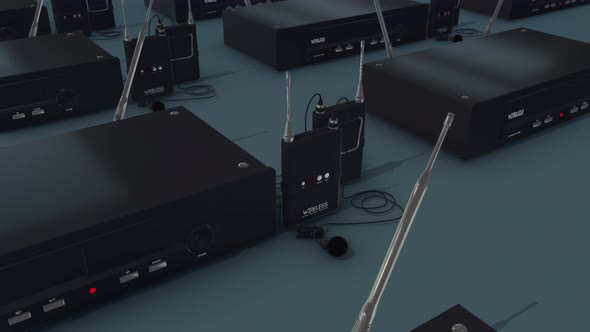 A Lot Of Wireless Camera Microphones In A Row 4k alt