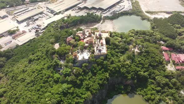 Chua Chau Thoi, Binh Duong. Flycam Topdow Buddha on the mountain