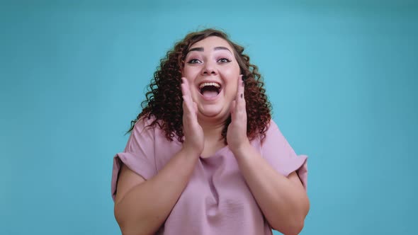 Happy Obese Woman Surprise Celebration Joy Victory alt