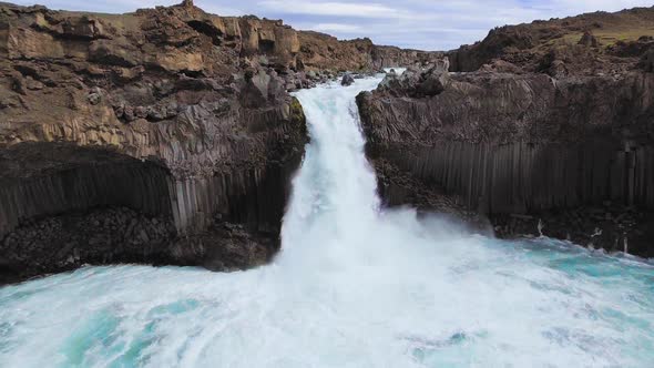 Drone Aerial View of The Aldeyjarfoss Waterfall in North Iceland alt