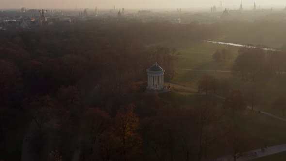 Scenic Aerial View Over Munich Cityscape From English Garden Public Park in Beautiful Winter Haze alt